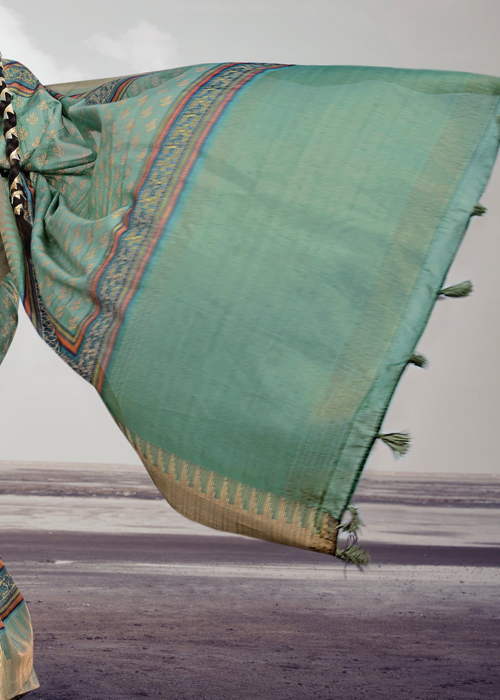 Buy MySilkLove Oxley Green Printed Designer Silk Saree Online