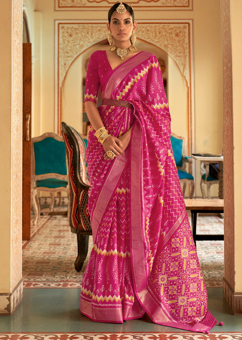 Georgette And Satin Designer Saree In Dark Pink Colour