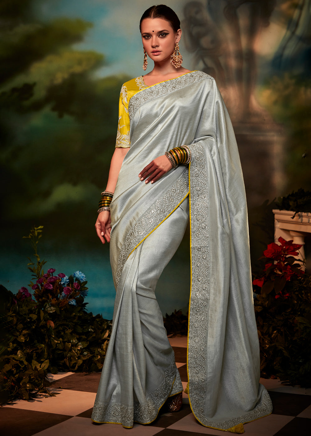 Buy MySilkLove Dawn Grey Woven Banarasi Soft Silk Designer Saree Online