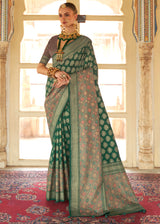 Finch Green Zari Woven Banarasi Silk Saree