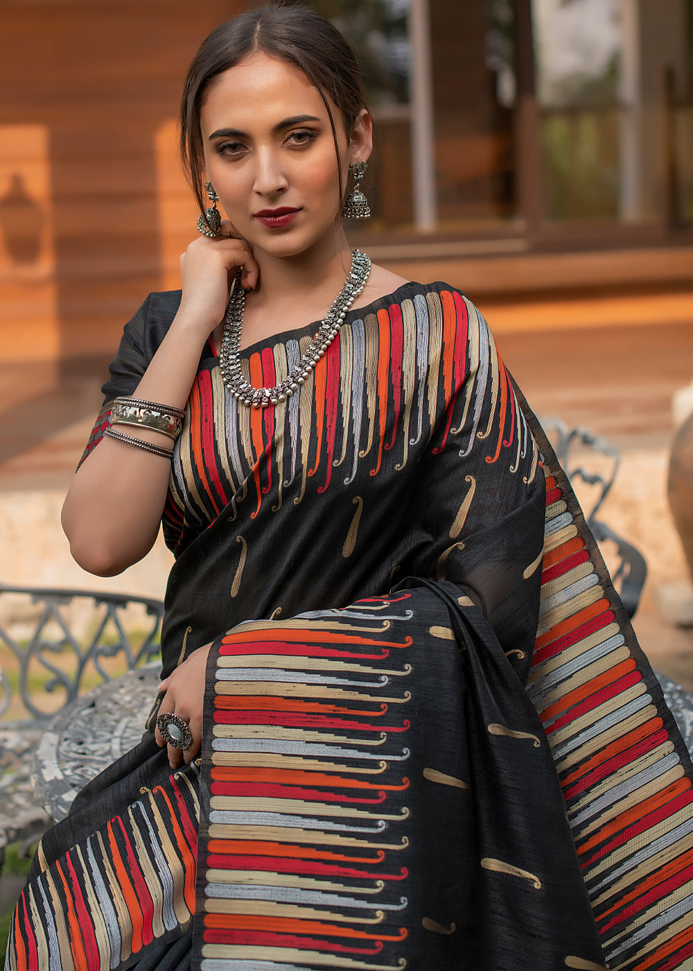 MySilkLove Nero Black Tussar Raw Silk Saree