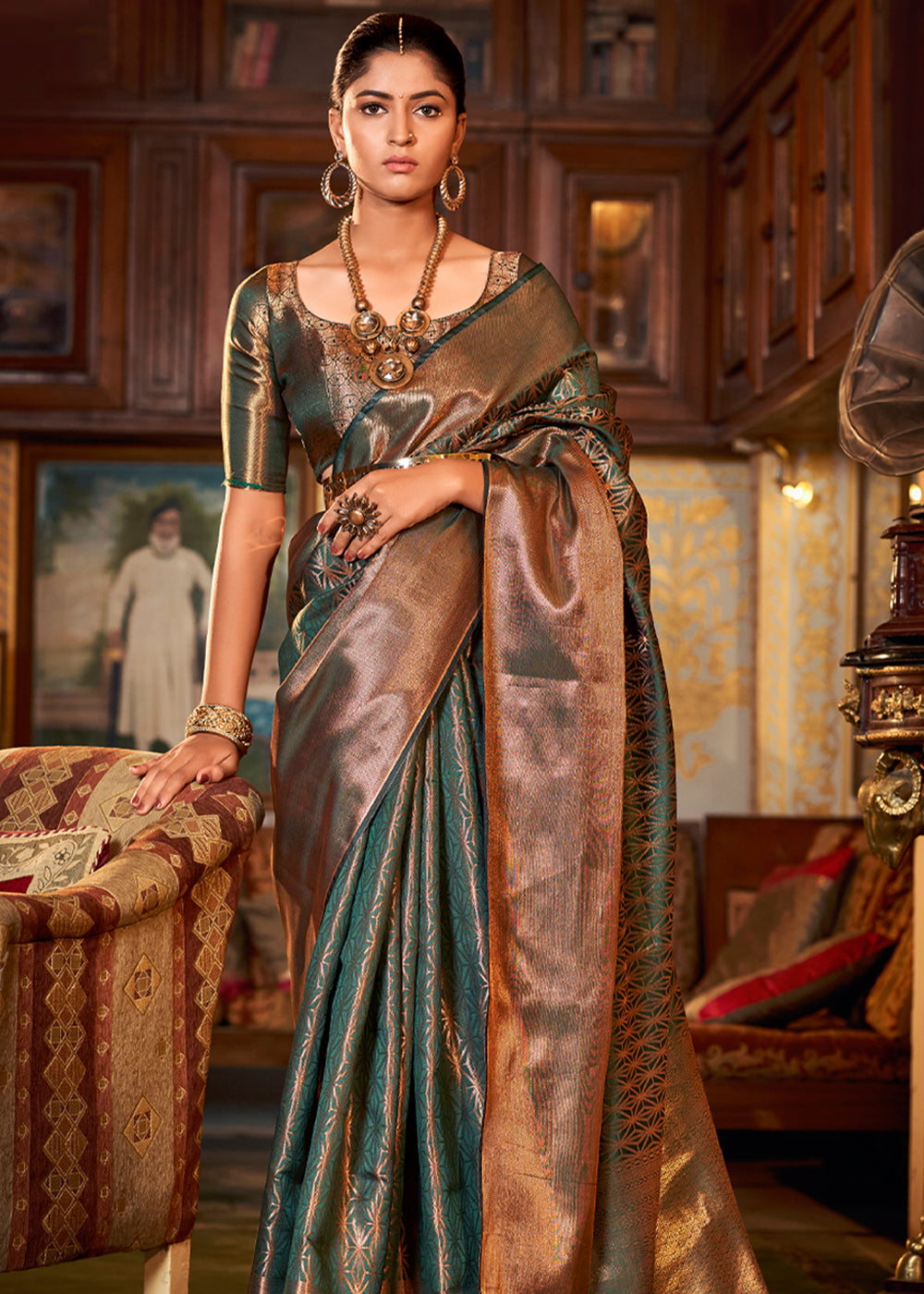 MySilkLove Como Green Zari Woven Kanjivaram Silk Saree