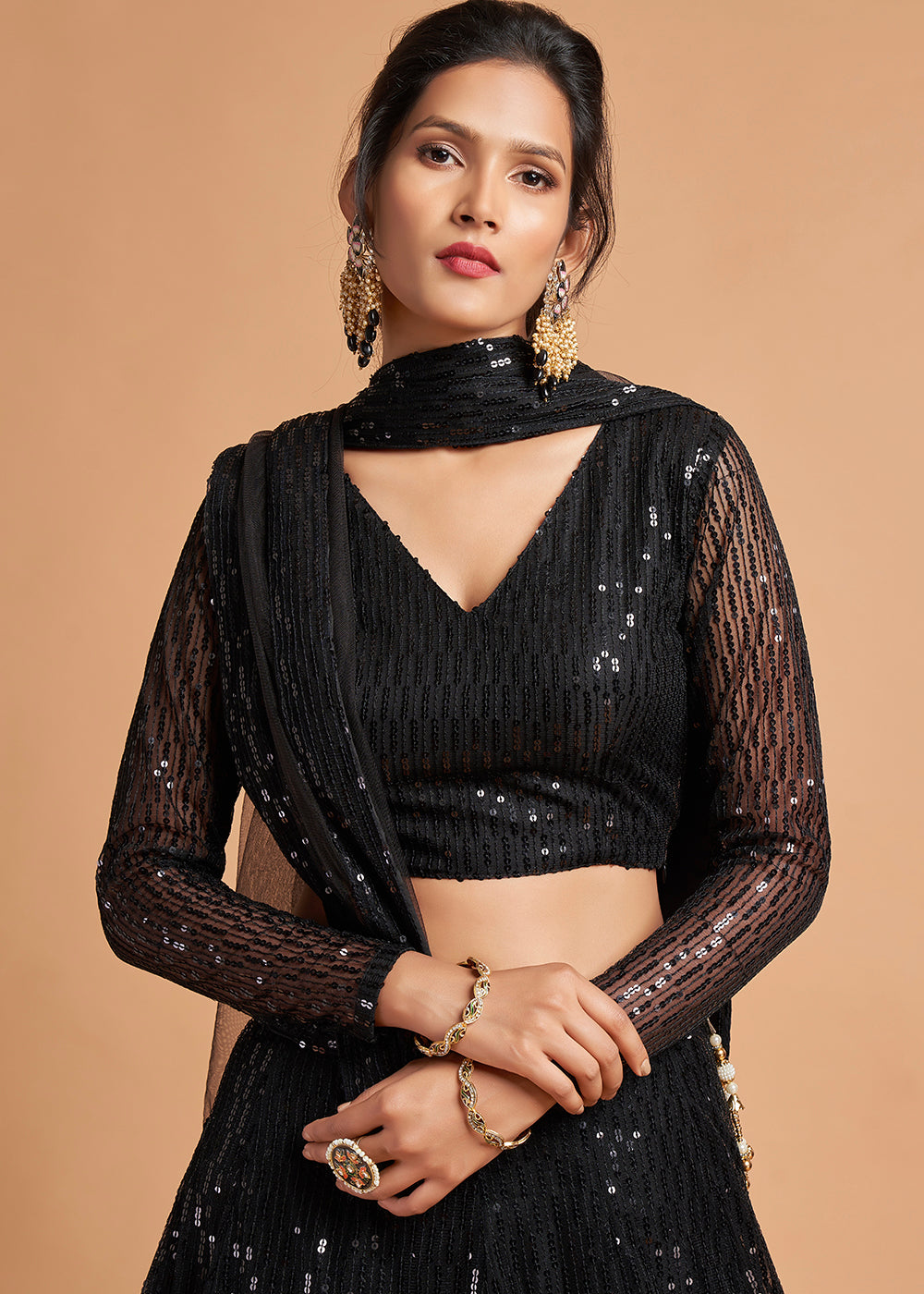 Buy MySilkLove Woodsmoke Black Designer Soft Net Lehenga Choli Online