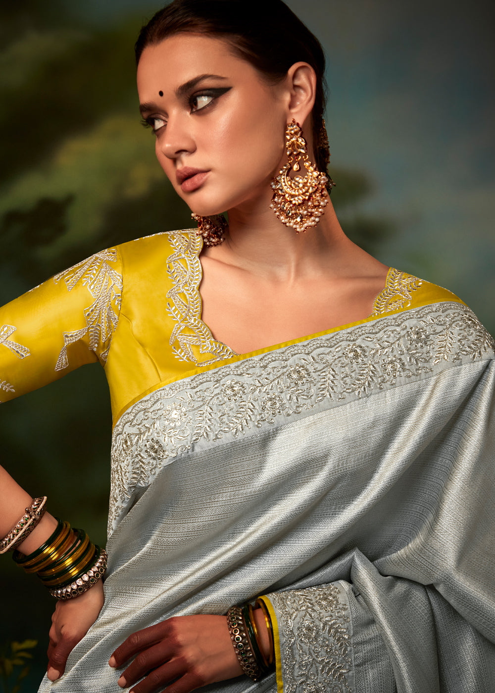 Buy MySilkLove Dawn Grey Woven Banarasi Soft Silk Designer Saree Online