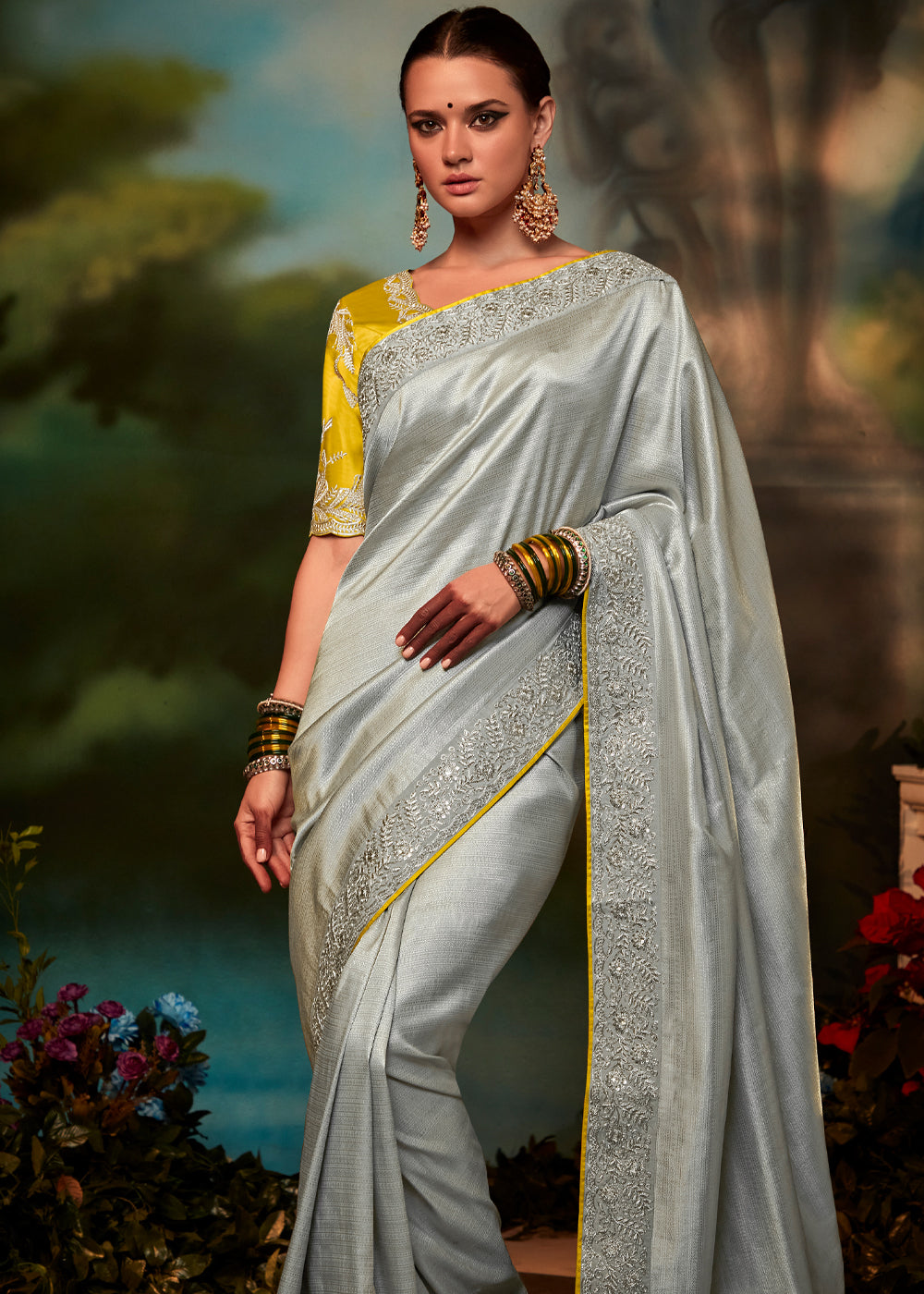 Buy MySilkLove Dawn Grey Woven Banarasi Soft Silk Designer Saree Online