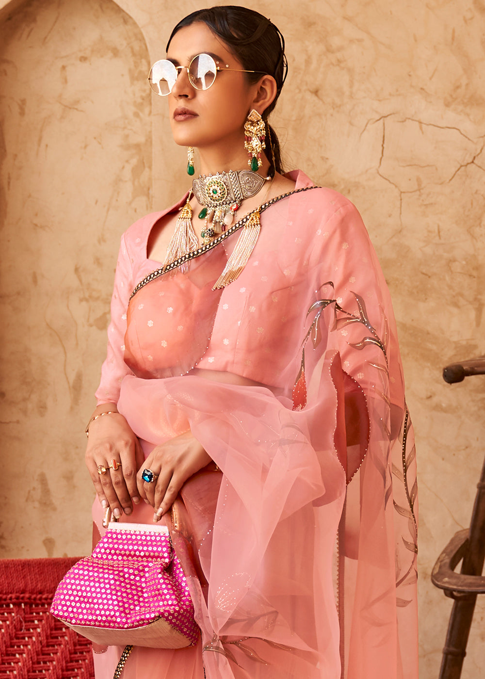 Buy MySilkLove New York Pink Digital Print Organza Saree Online