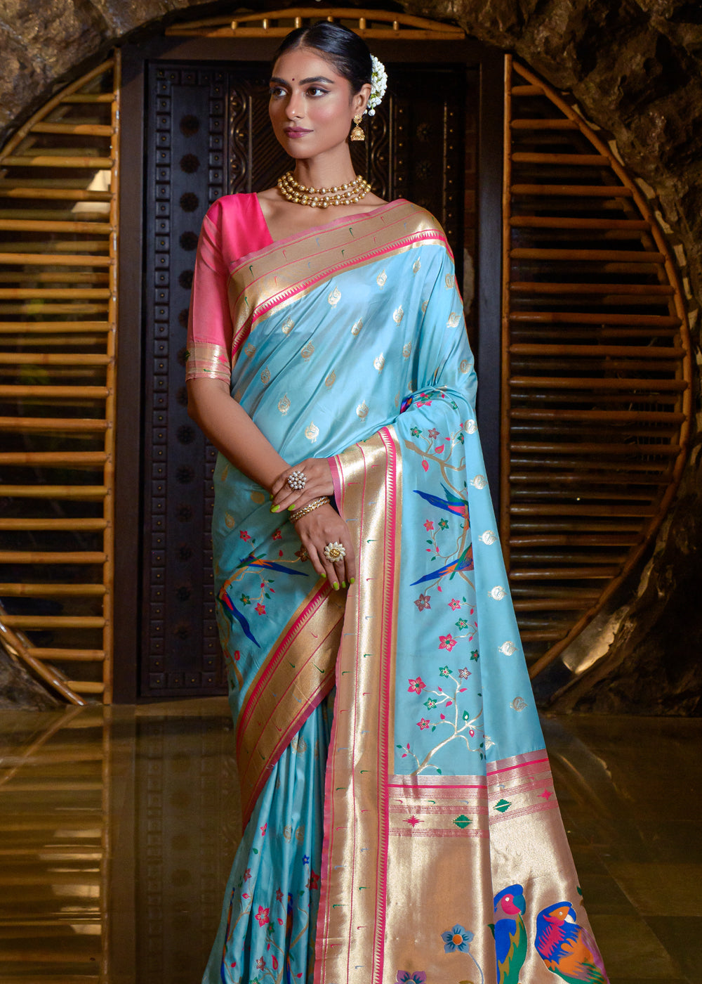 Buy MySilkLove Pelorous Blue Woven paithani Silk Saree Online