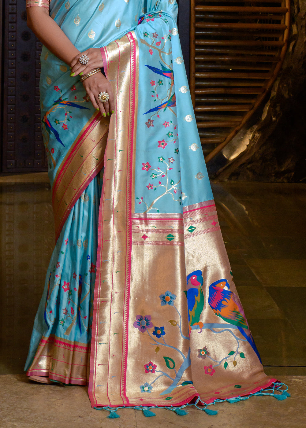 Buy MySilkLove Pelorous Blue Woven paithani Silk Saree Online