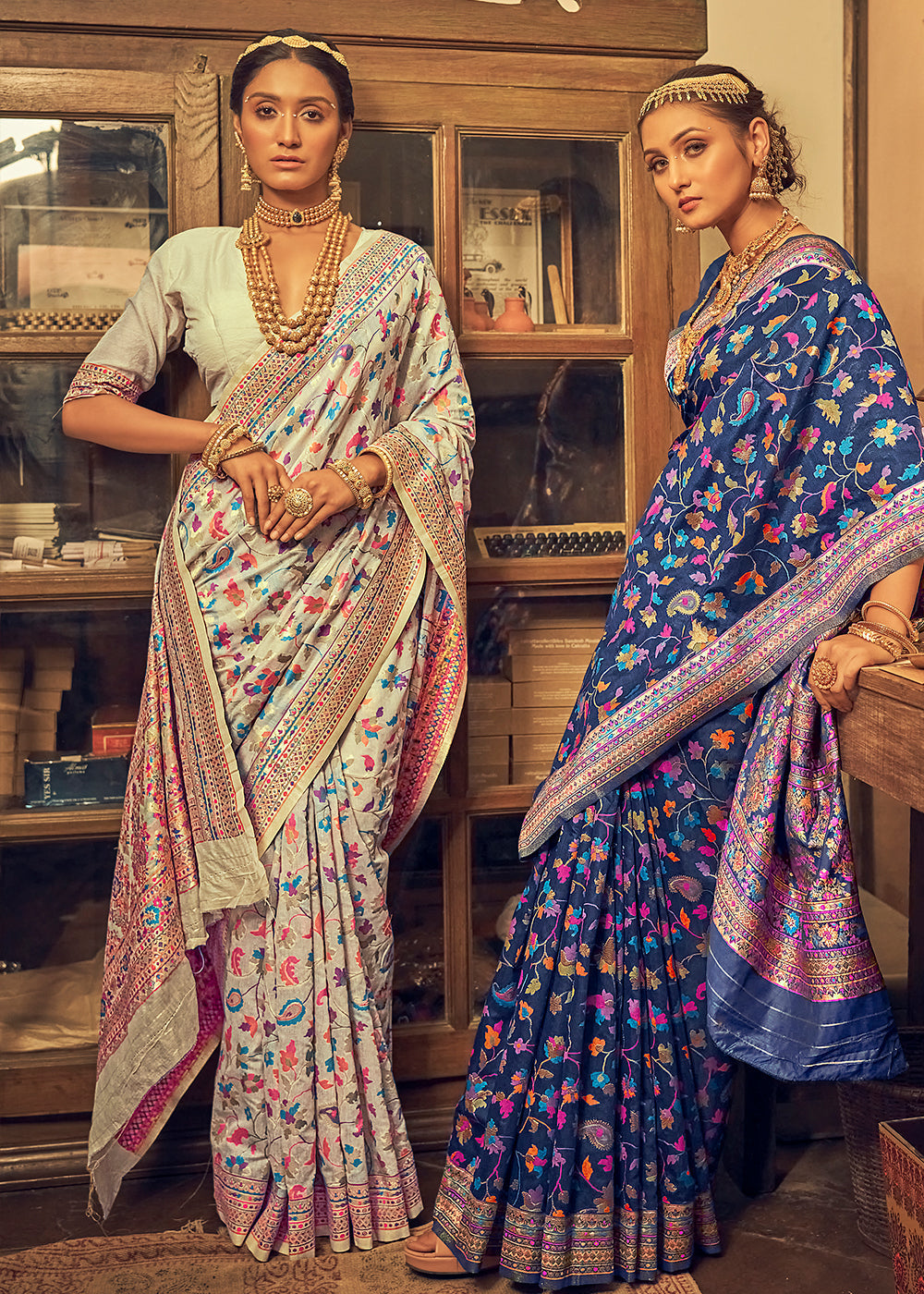 Buy MySilkLove Sapling Cream Kashmiri Jamewar Woven Silk Saree Online