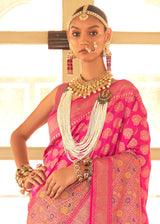 Mona Lisa Pink Zari Woven Banarasi Silk Saree