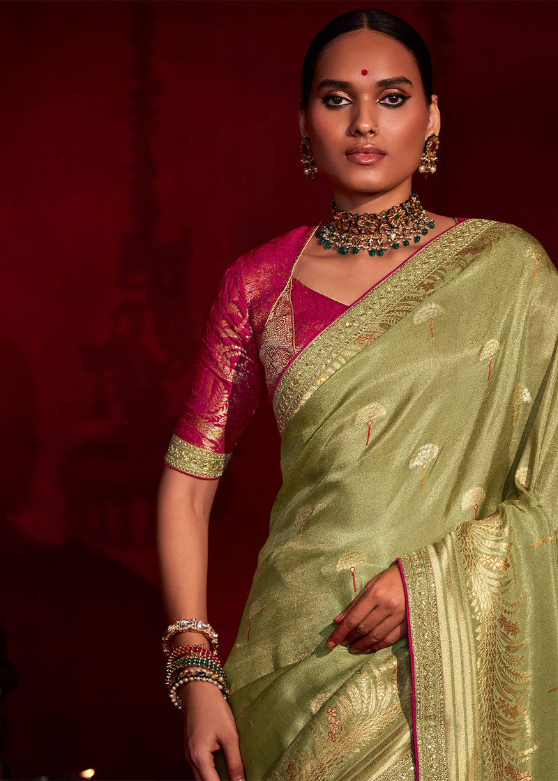 Metal Green Woven Banarasi Georgette Silk Saree