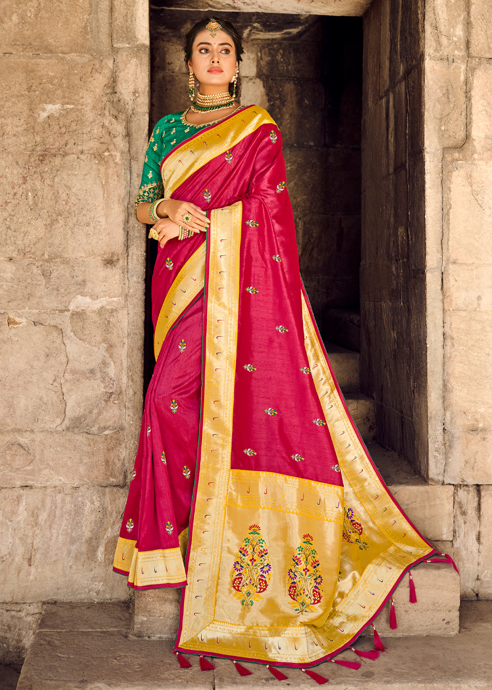 Buy MySilkLove Cherry Red Banarasi Woven Silk Saree with Designer Blouse Online