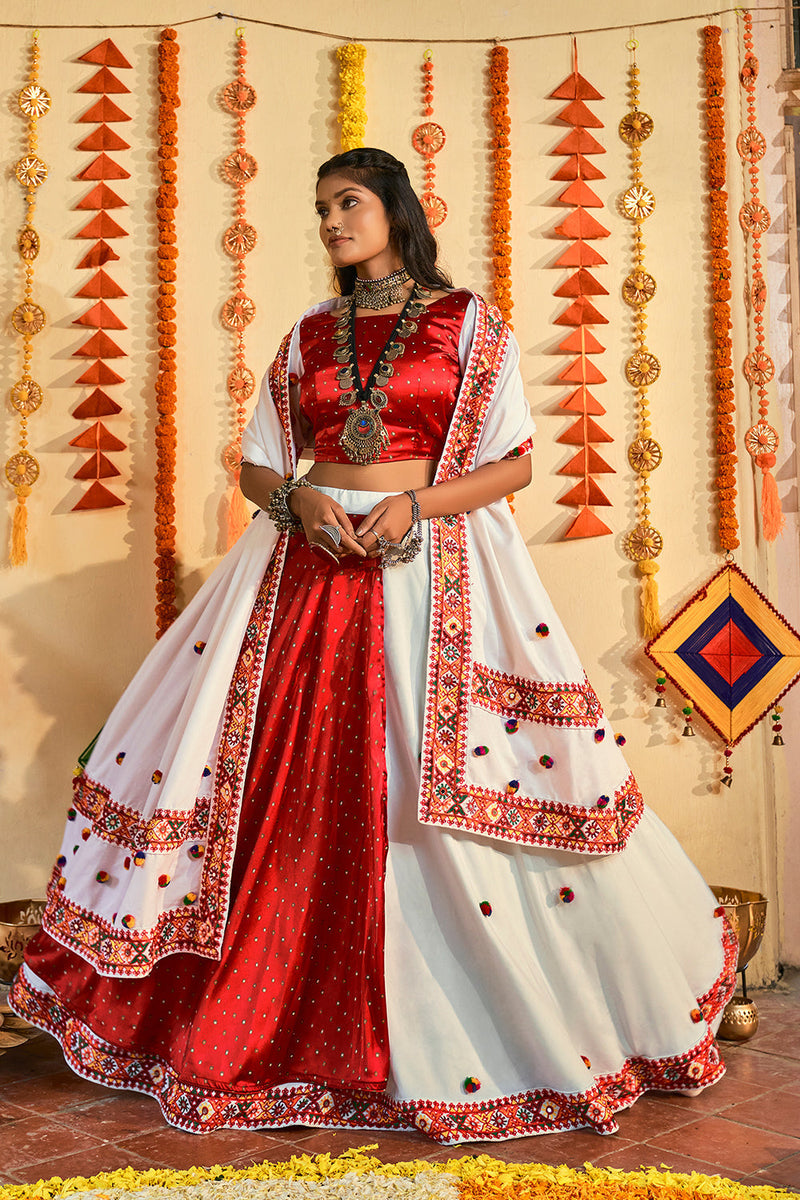 Grey and red ajrakh top and frilled lehenga - set of two by The Little  Edition | The Secret Label