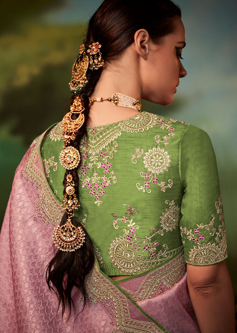 Rose Dust Pink Woven Banarasi Soft Silk Designer Saree