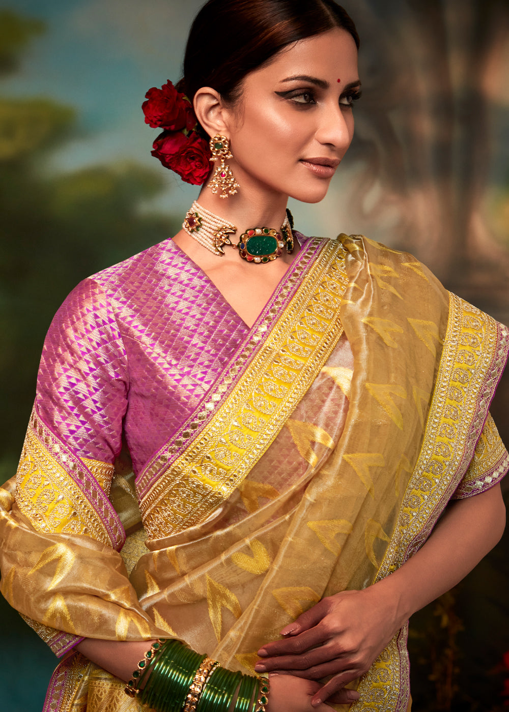 Buy MySilkLove Picasso Yellow and Pink Woven Designer Organza Silk Saree Online