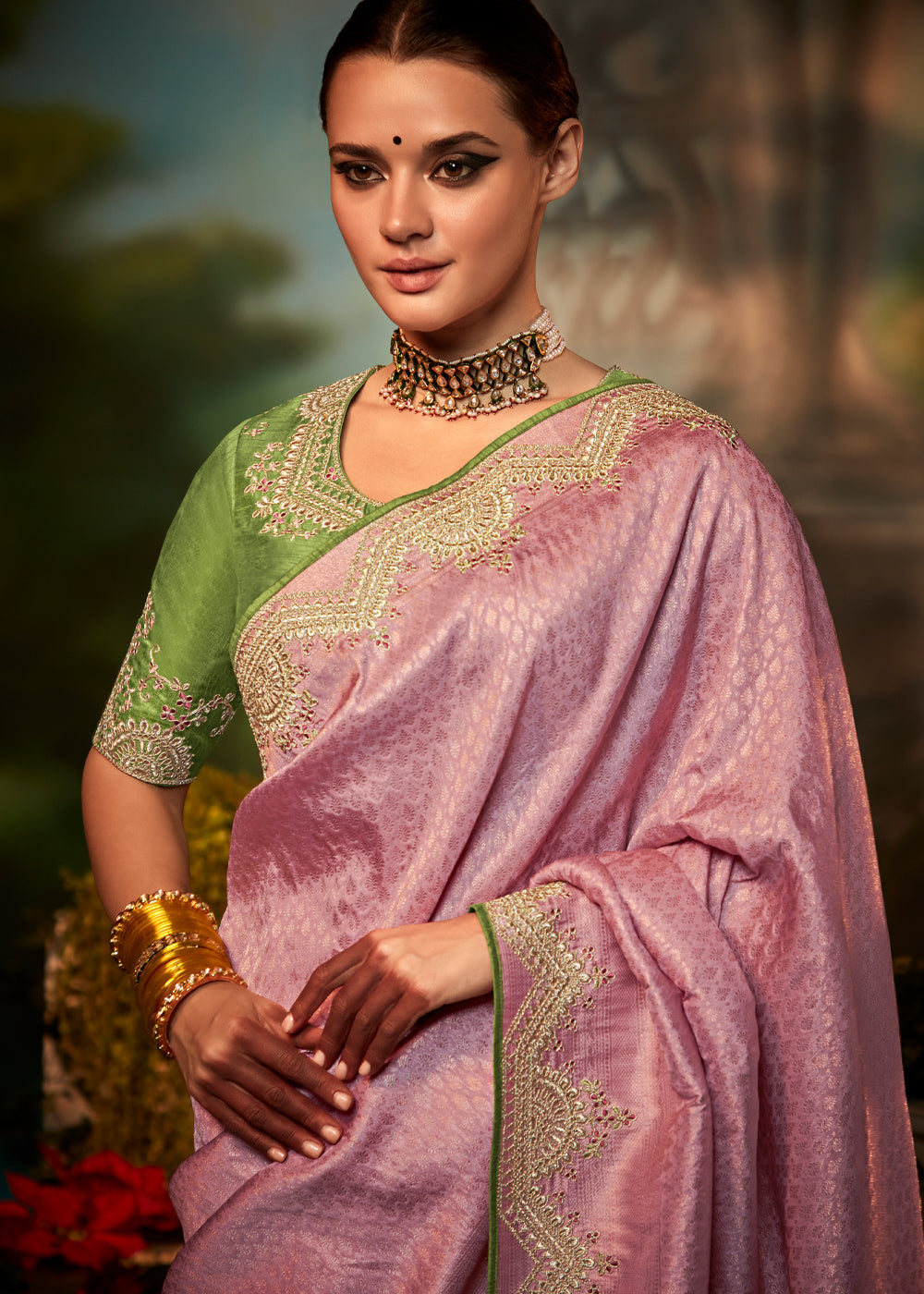 MySilkLove Rose Dust Pink Woven Banarasi Soft Silk Designer Saree