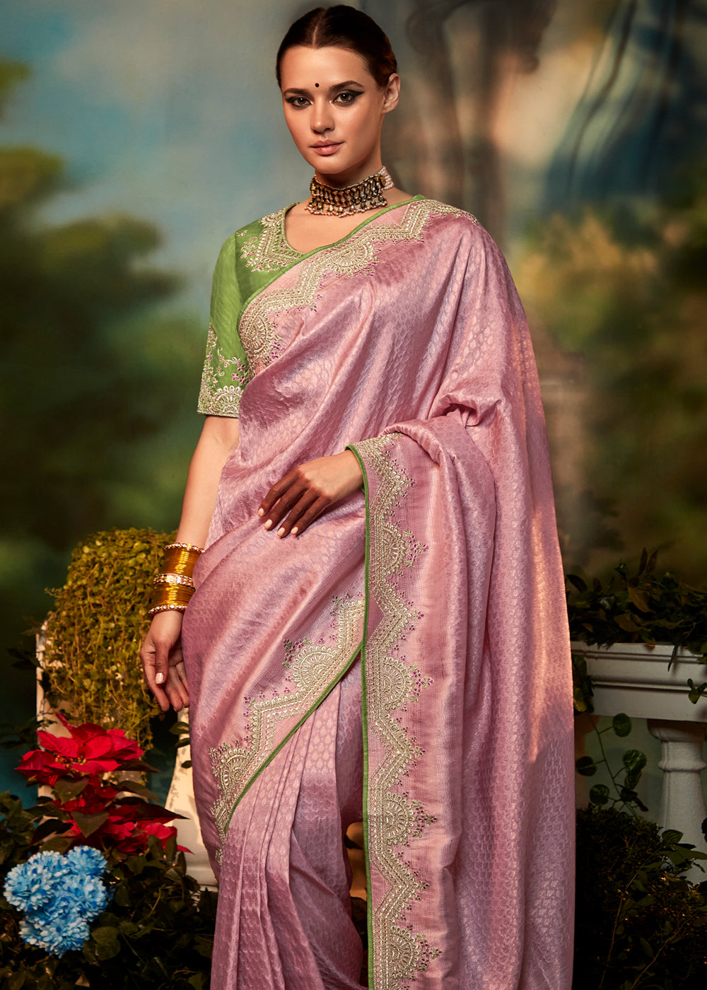 Buy MySilkLove Rose Dust Pink Woven Banarasi Soft Silk Designer Saree Online