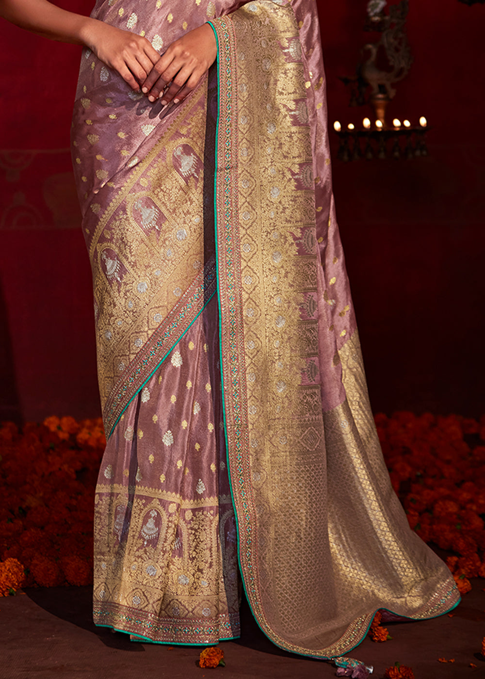 Buy MySilkLove Turkish Rose Purple Woven Banarasi Georgette Silk Saree Online