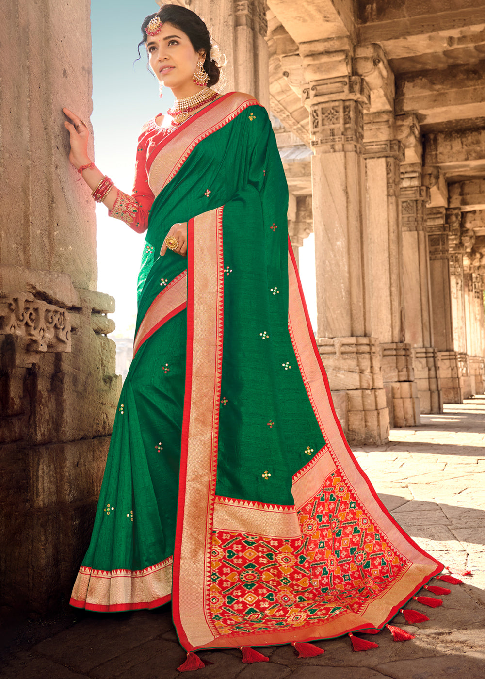 Buy MySilkLove Evening Sea Green Banarasi Woven Silk Saree with Designer Blouse Online