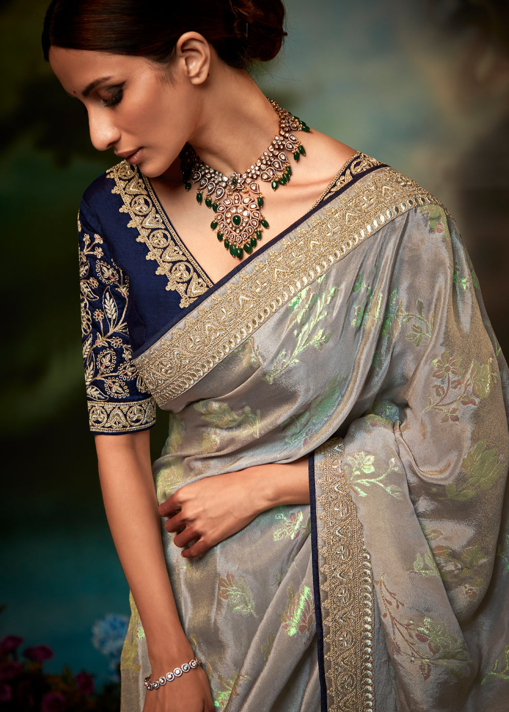 Buy MySilkLove Eagle Grey Woven Banarasi Soft Silk Designer Saree Online