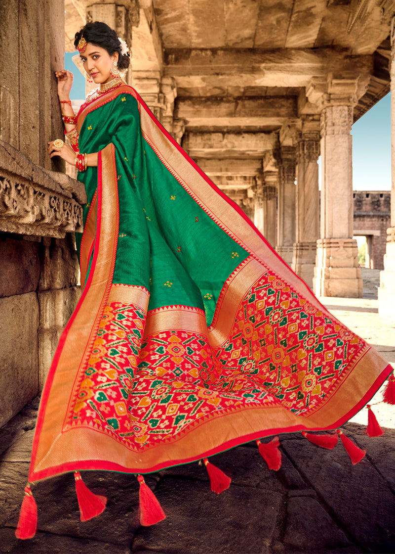 Evening Sea Green Banarasi Woven Silk Saree with Designer Blouse