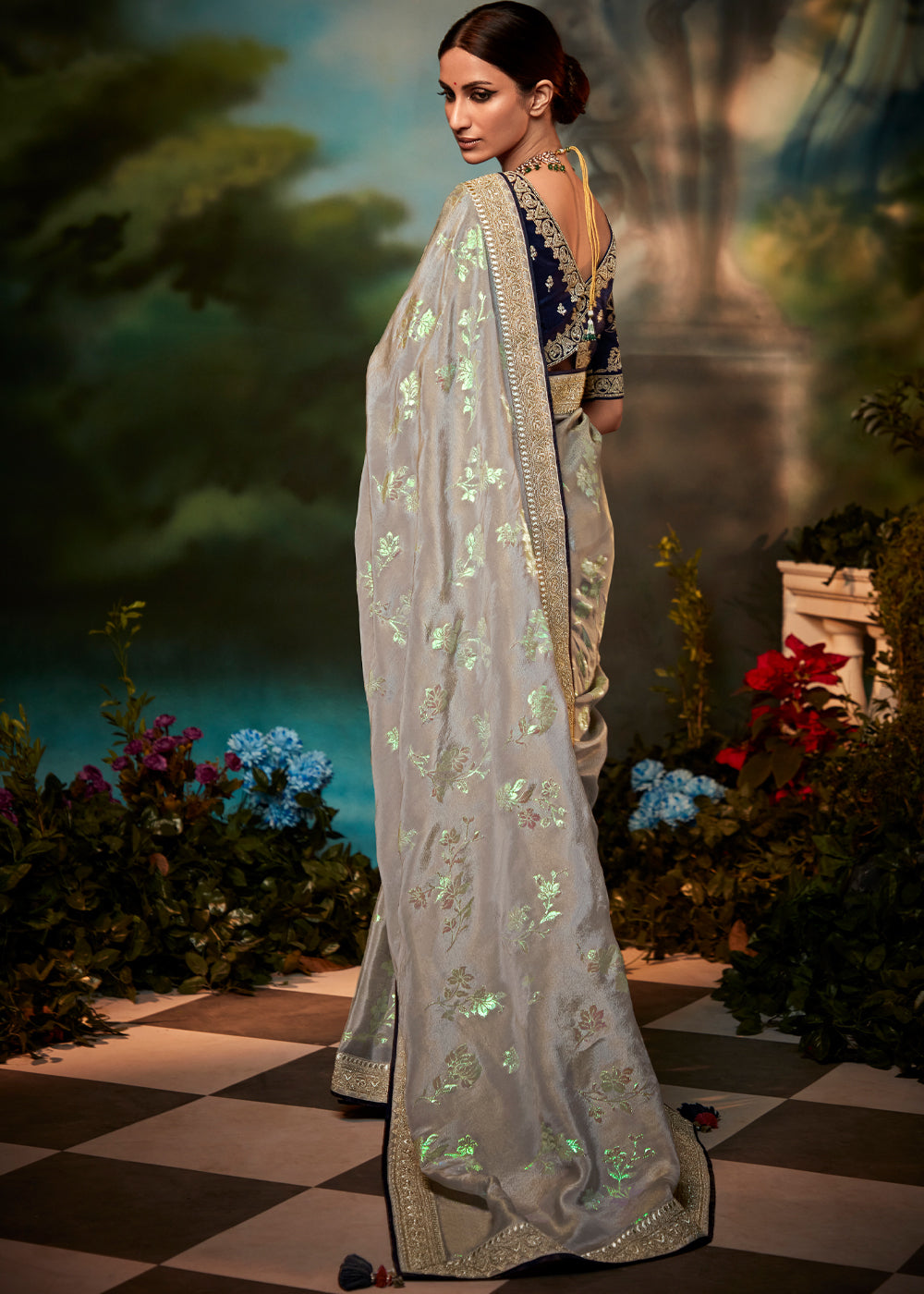 MySilkLove Eagle Grey Woven Banarasi Soft Silk Designer Saree