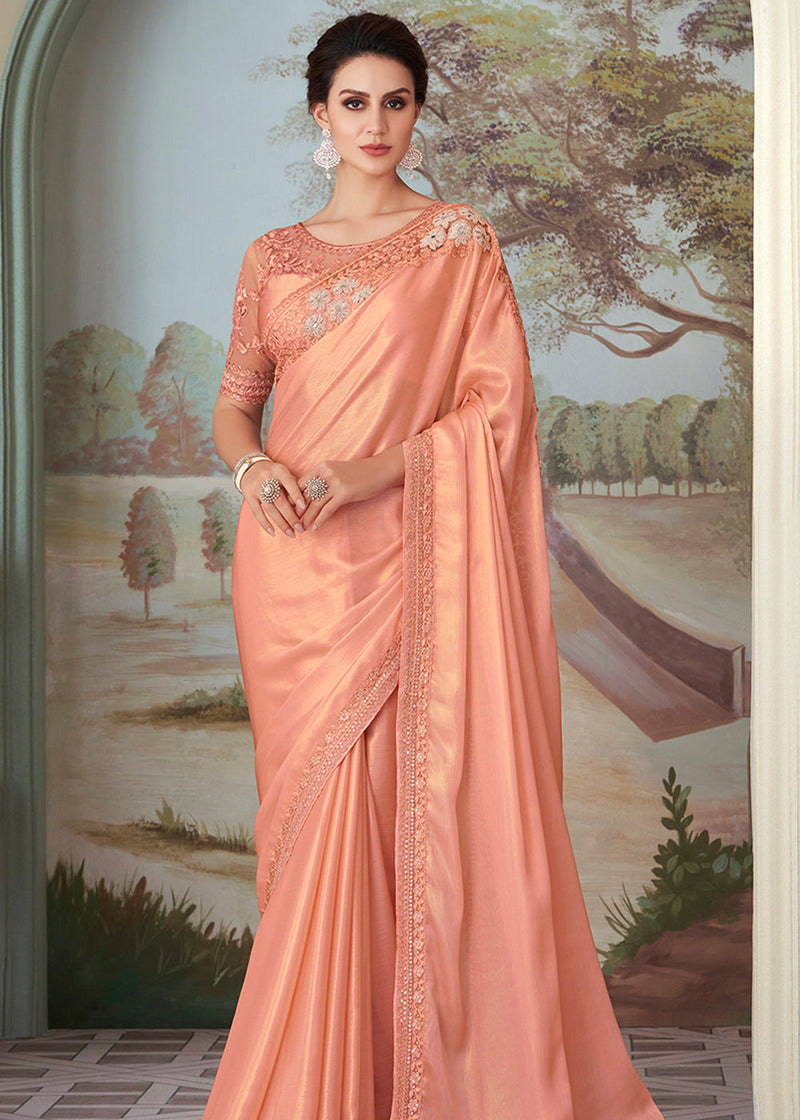 Popular Silver Satin Party Wear Pakistani Saree|SARV123562