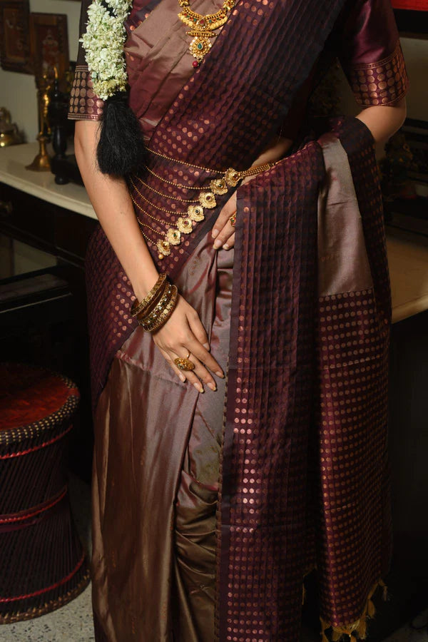 Buy MySilkLove Dark Maroon Banarasi Silk Saree Online