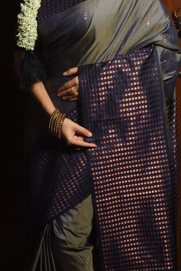 Buy MySilkLove Natural Grey Woven Banarasi Silk Saree Online