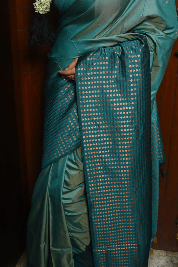 Buy MySilkLove Patina Blue Woven Banarasi Silk Saree Online