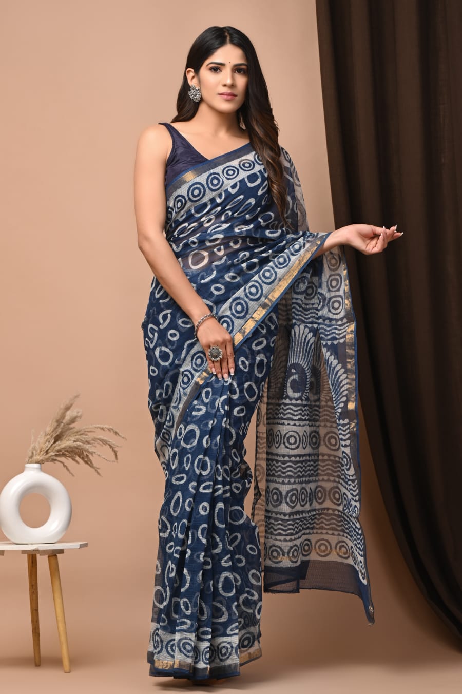 Buy MySilkLove Bright Grey Handblock Kota Doriya Saree Online