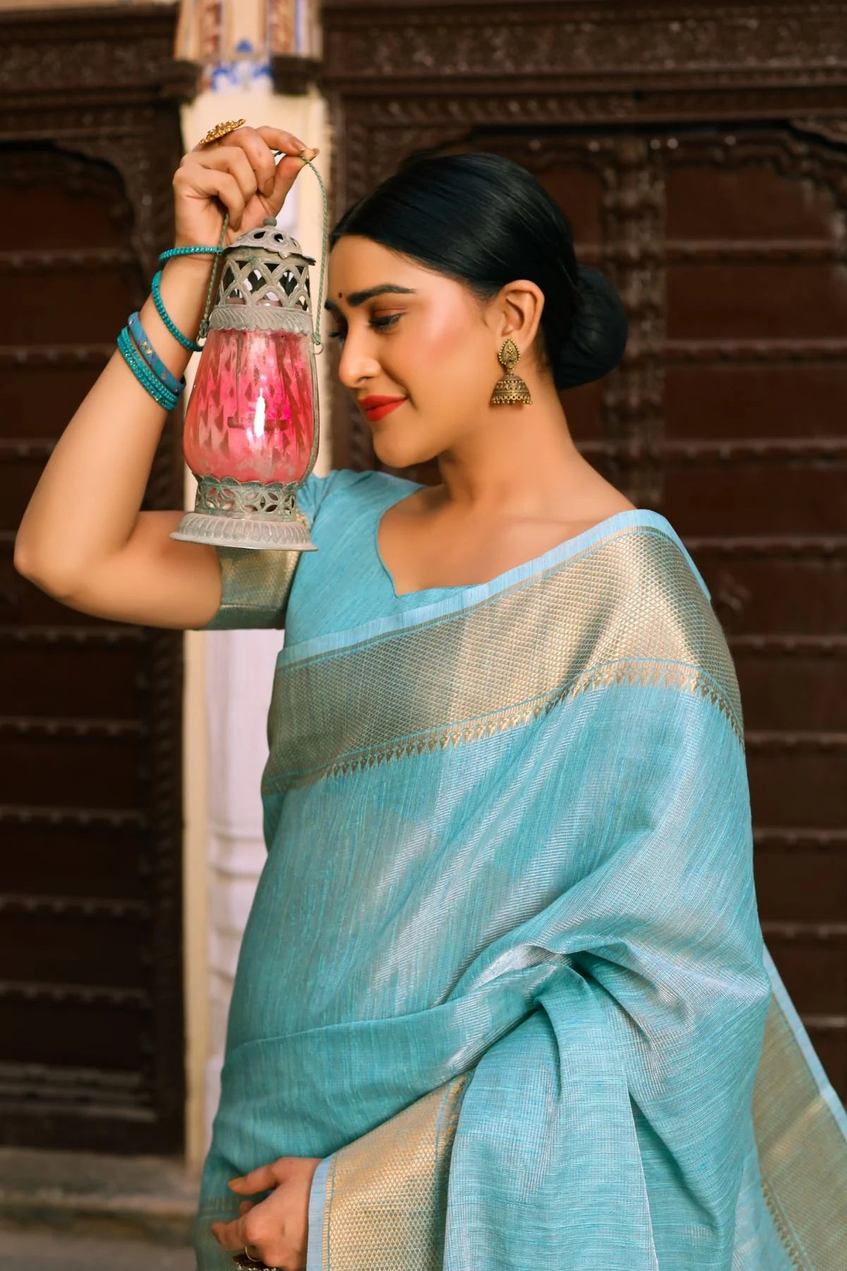 Buy MySilkLove Sinbad Blue Tissue Cotton Saree Online