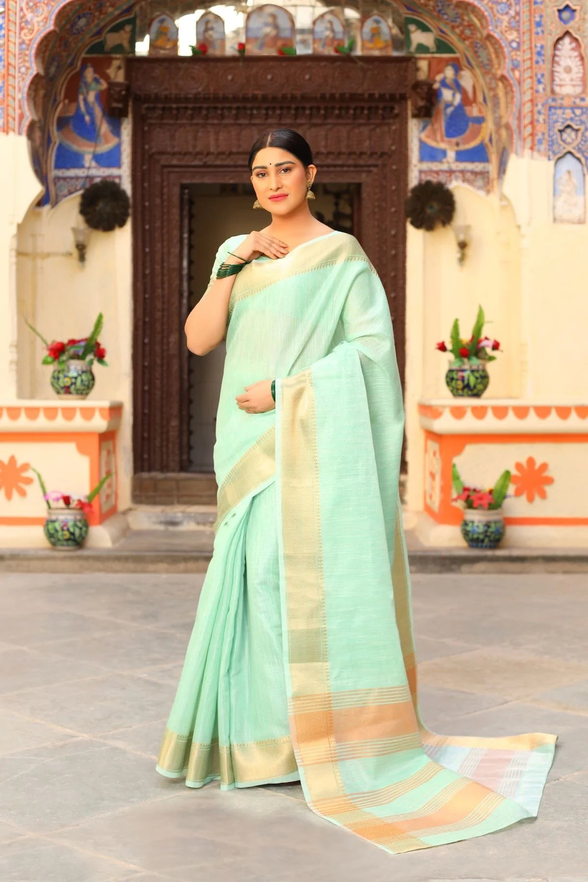 Buy MySilkLove Surf Pista Tissue Cotton Saree Online