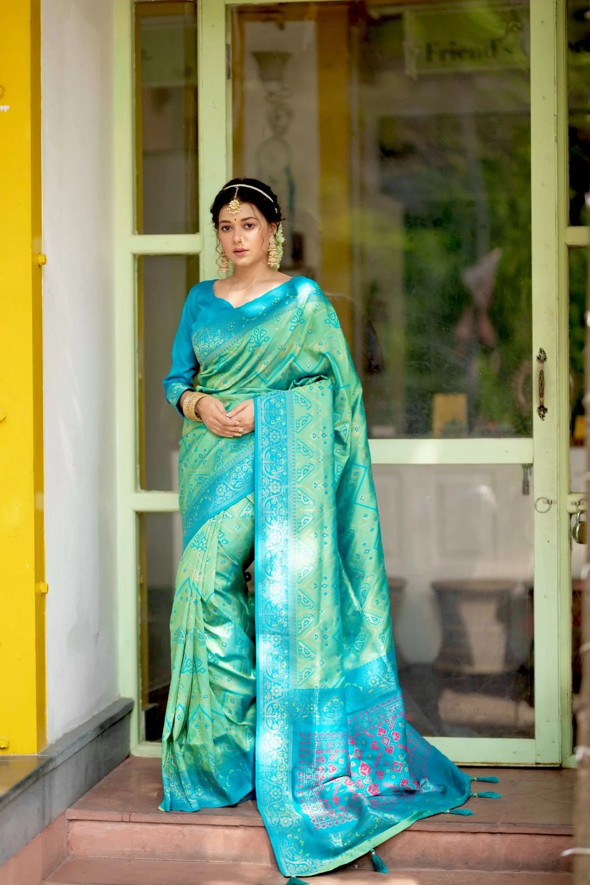 Buy MySilkLove Ocean Green and Blue Zari Woven Patola Silk Saree Online