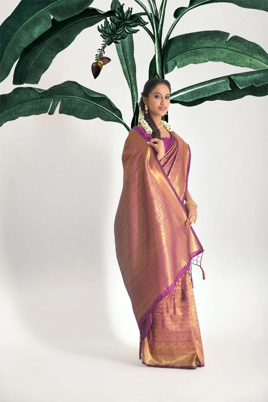 Buy MySilkLove Cannon Purple Zari Woven kanjivaram Saree Online