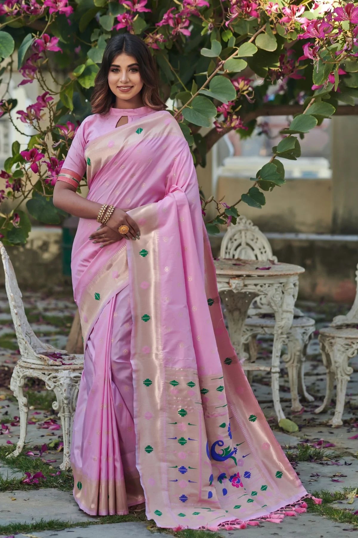 Viola Pink Banarasi Silk Paithani Saree – MySilkLove