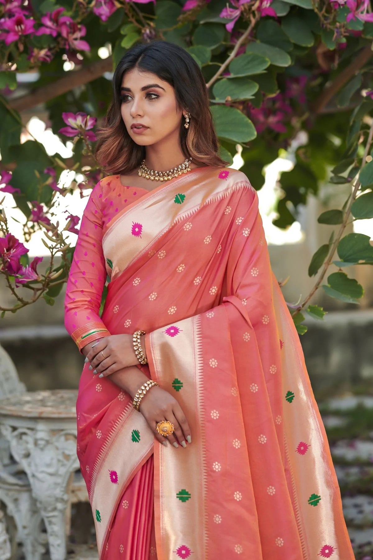 MySilkLove Bittersweet Peach Banarasi Silk Paithani Saree