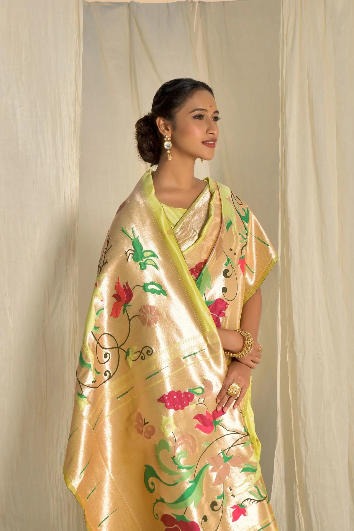 Buy MySilkLove Sahara Sand Yellow Paithani Silk Saree Online
