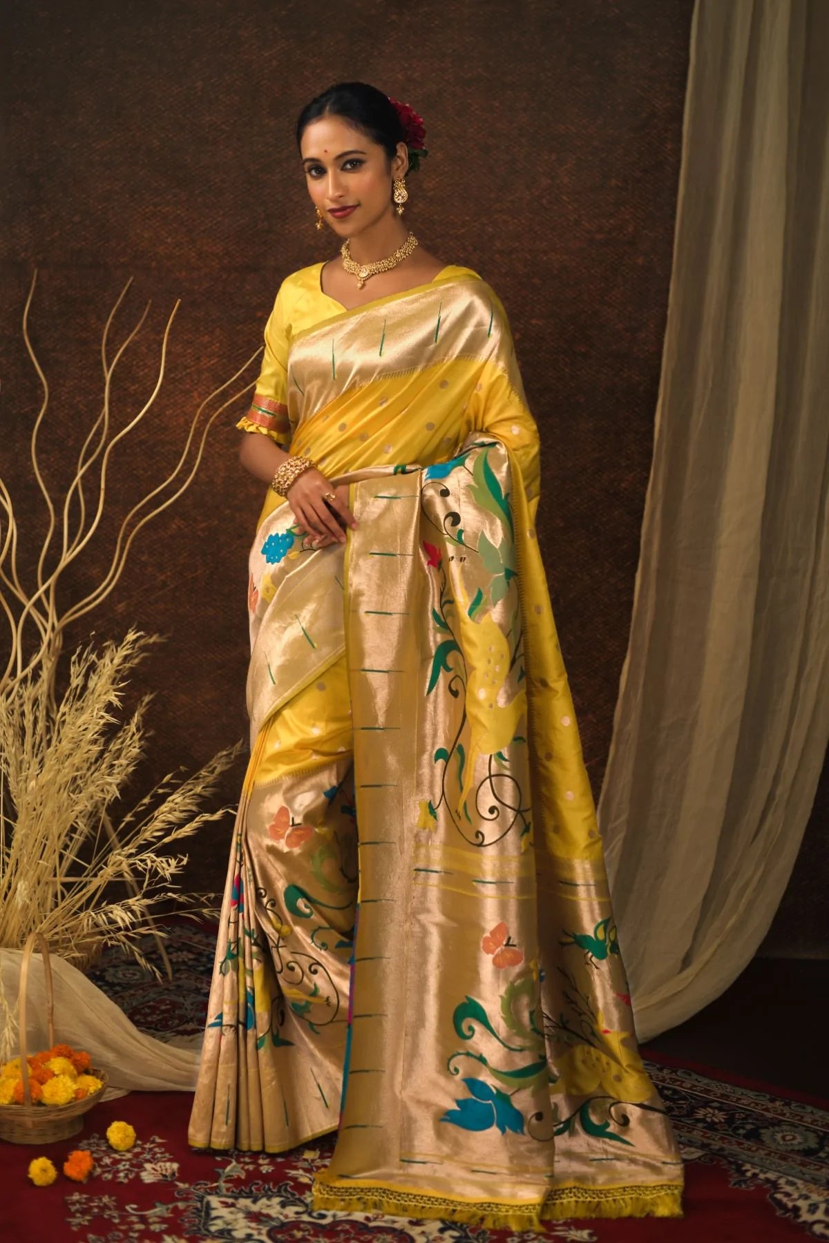 Buy MySilkLove Mustard Yellow Paithani Silk Saree Online