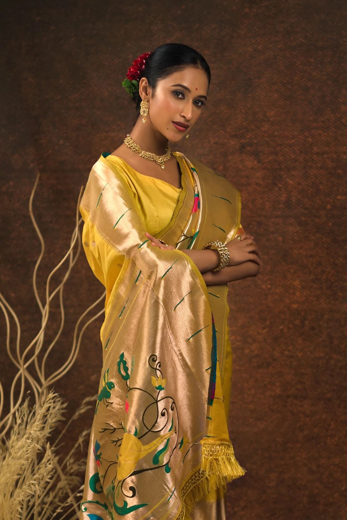 Buy MySilkLove Mustard Yellow Paithani Silk Saree Online