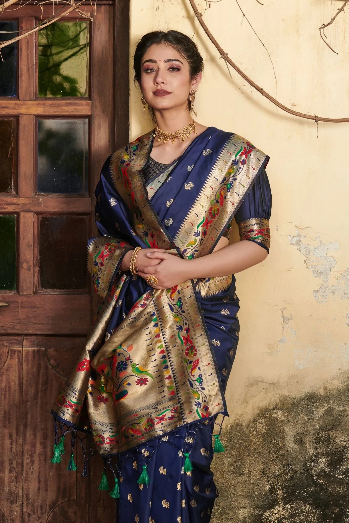 Buy MySilkLove Ebony Clay Blue Banarasi Silk Paithani Saree Online