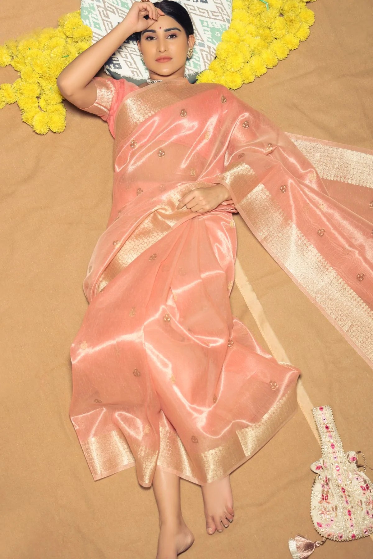 MySilkLove Japonica Pink Tissue Linen Saree