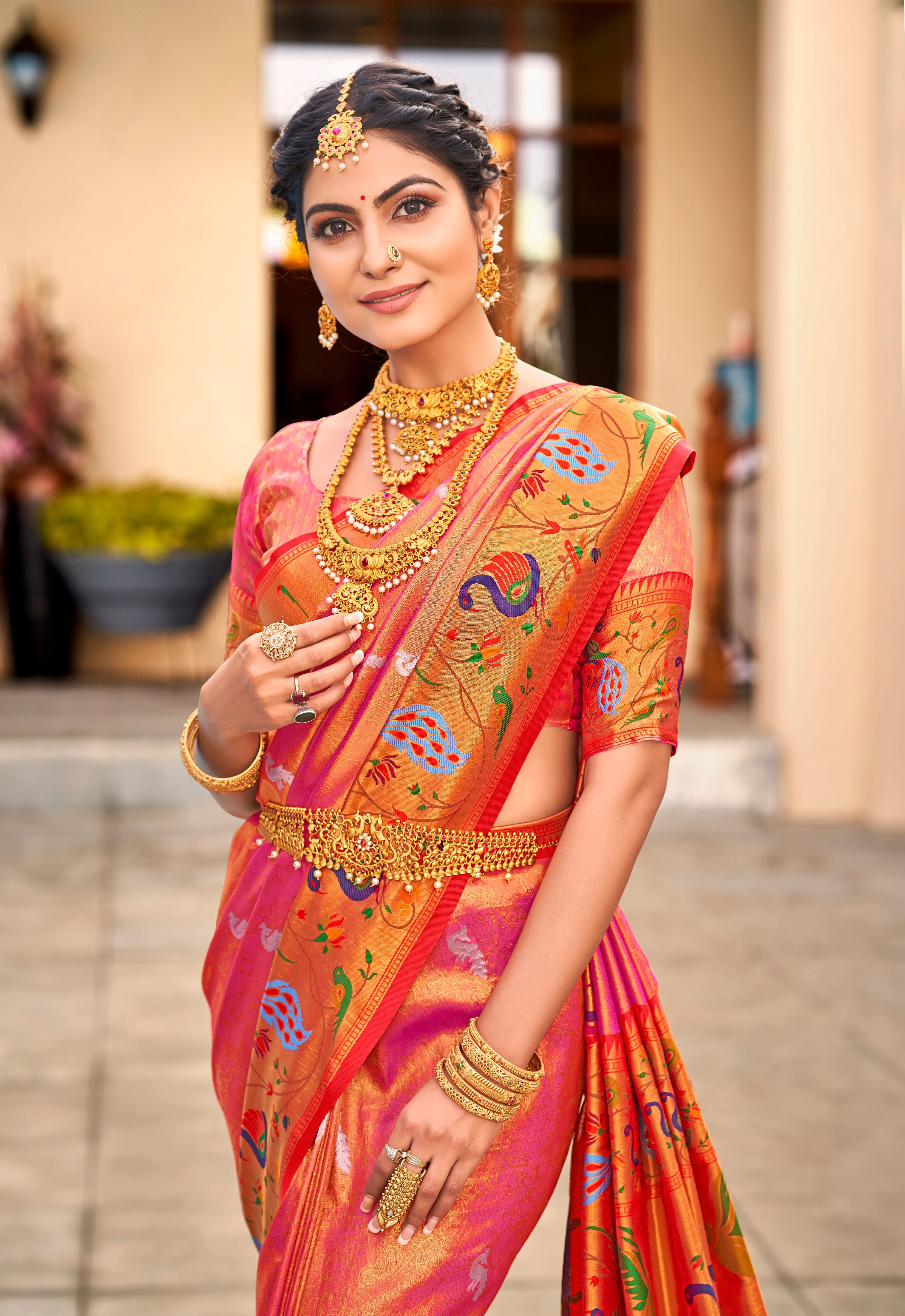 Buy MySilkLove Roman Pink Woven Paithani Silk Saree Online