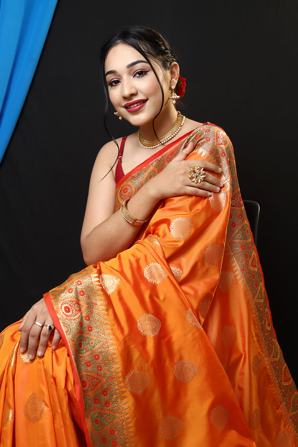 Buy MySilkLove Hot Cinnamon Orange Woven Banarasi Silk Saree Online