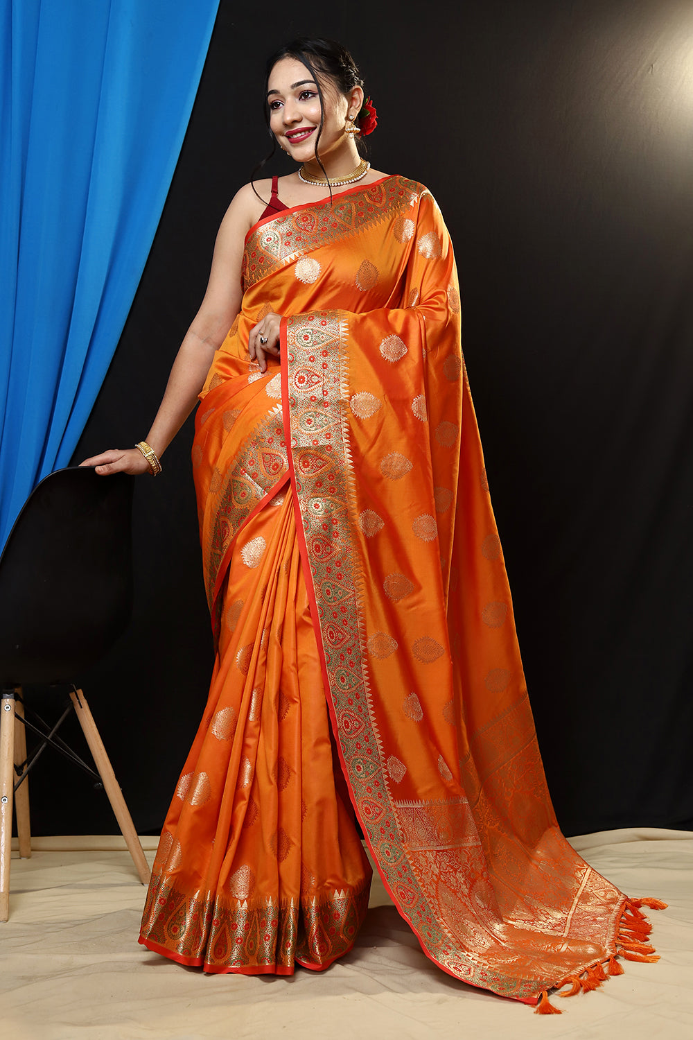 Buy MySilkLove Hot Cinnamon Orange Woven Banarasi Silk Saree Online