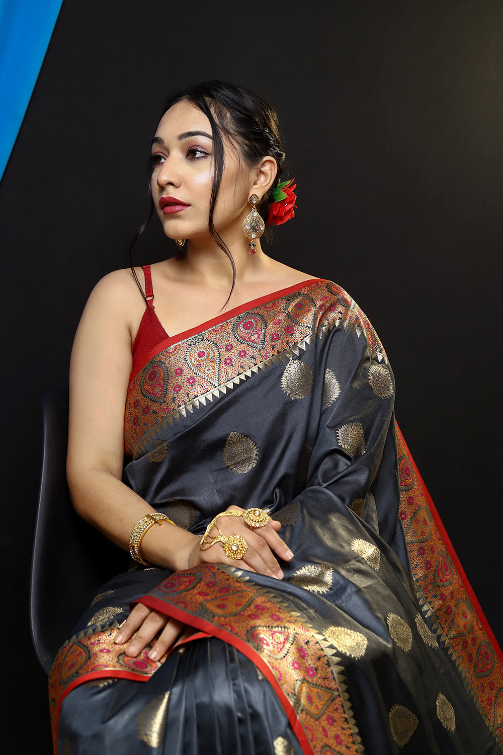 Buy MySilkLove Merlin Grey Woven Banarasi Silk Saree Online