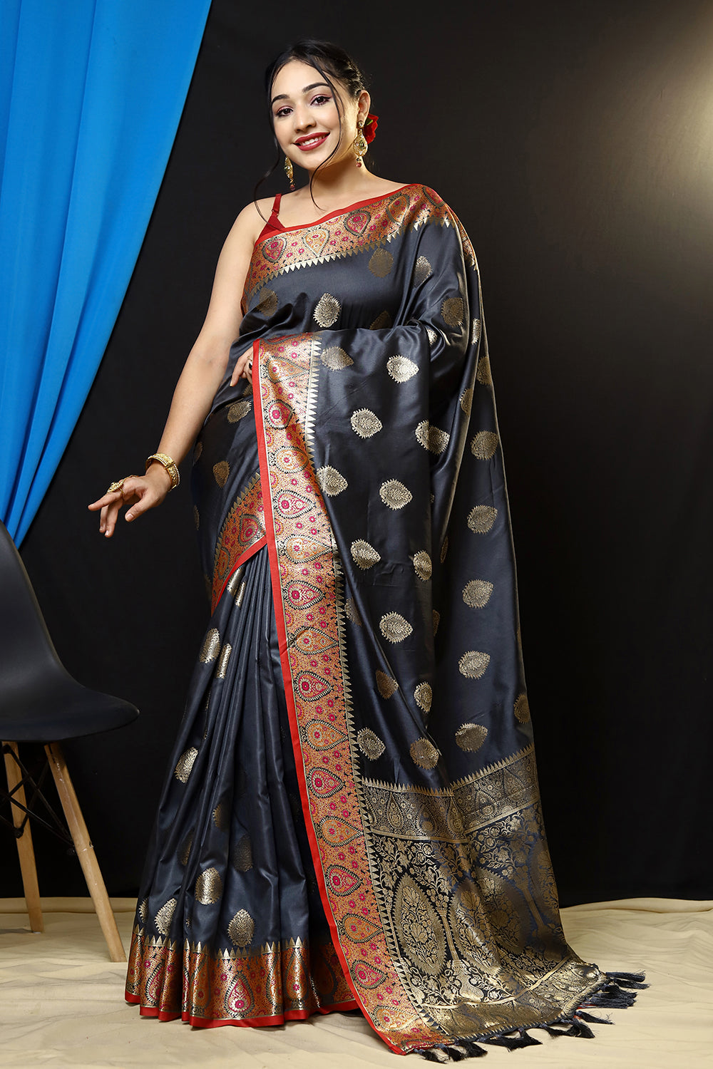 Buy MySilkLove Merlin Grey Woven Banarasi Silk Saree Online