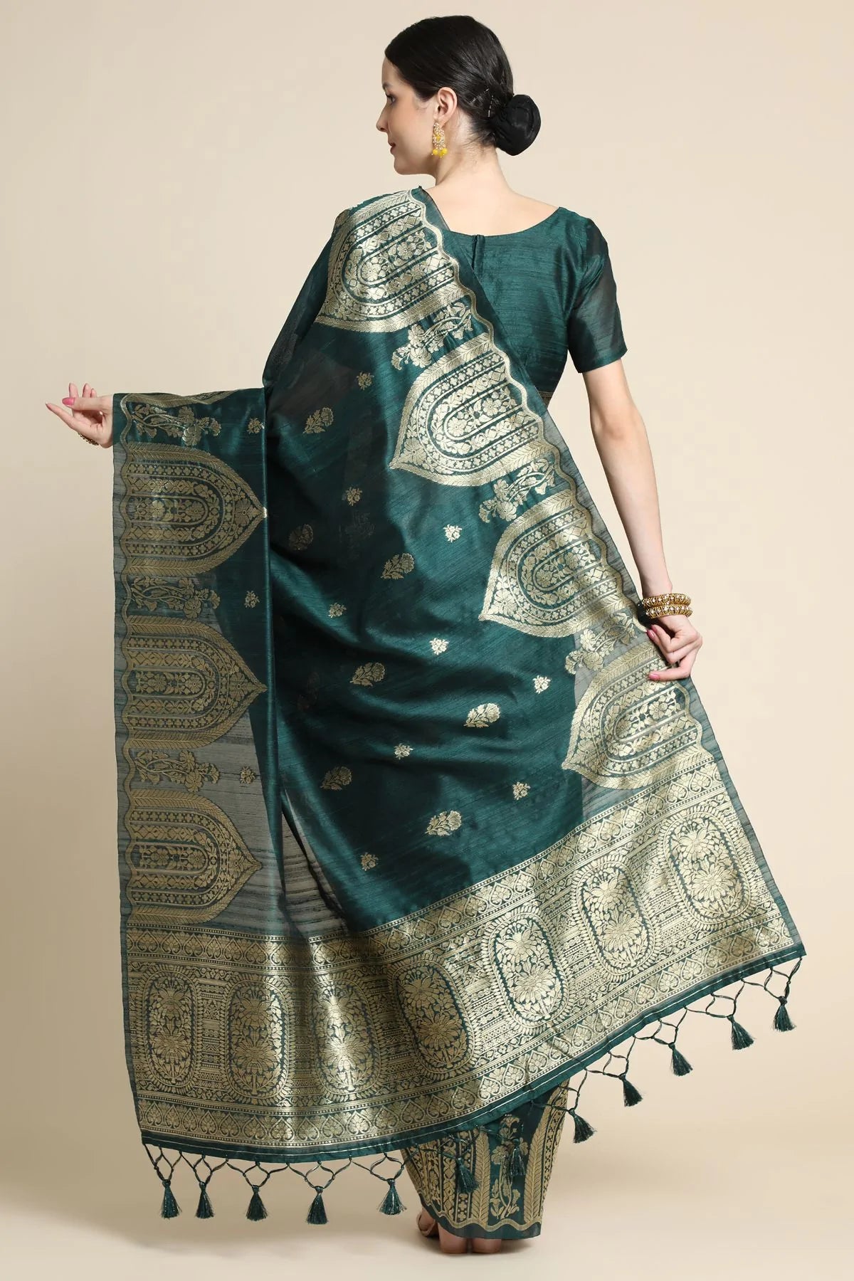 Buy MySilkLove Leather Green Tussar Woven Silk Saree Online