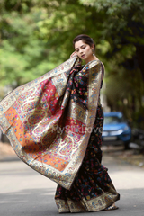 Sonali Kulkarni in Taupe Black Banarasi Jamawar Woven Silk Saree