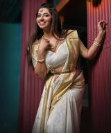 Swiss Coffee White Zari Woven Kanjivaram Saree